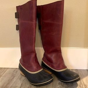 Sorel leather and rubber rain boots